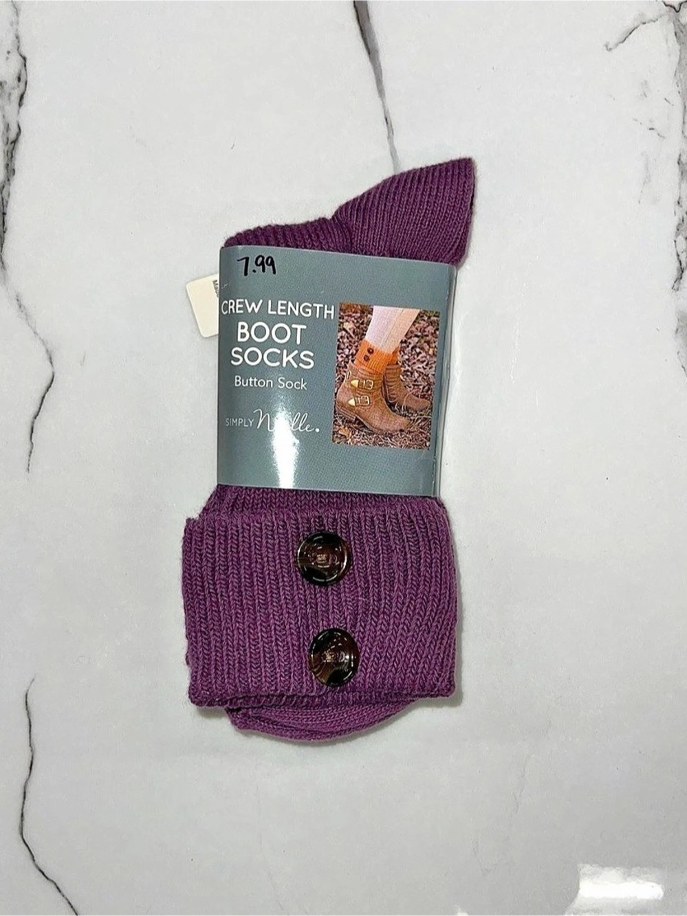 Simply Noelle Short Button Boot Socks Purple NWT